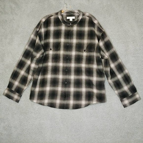 Treasure & Bond Tops - Treasure‎ & Bond Womens Button Front Shirt Black Gray Baring Plaid Cotton L New
